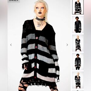 Stripe Of Evil Cardigan By Kill star Size Large Distressed Sweater